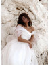 Off Shoulder White Organza Pleated Stunning Wedding Dress